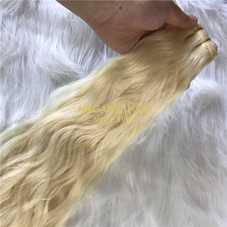 Human full cuticle machine wefts blonde natural wave X205